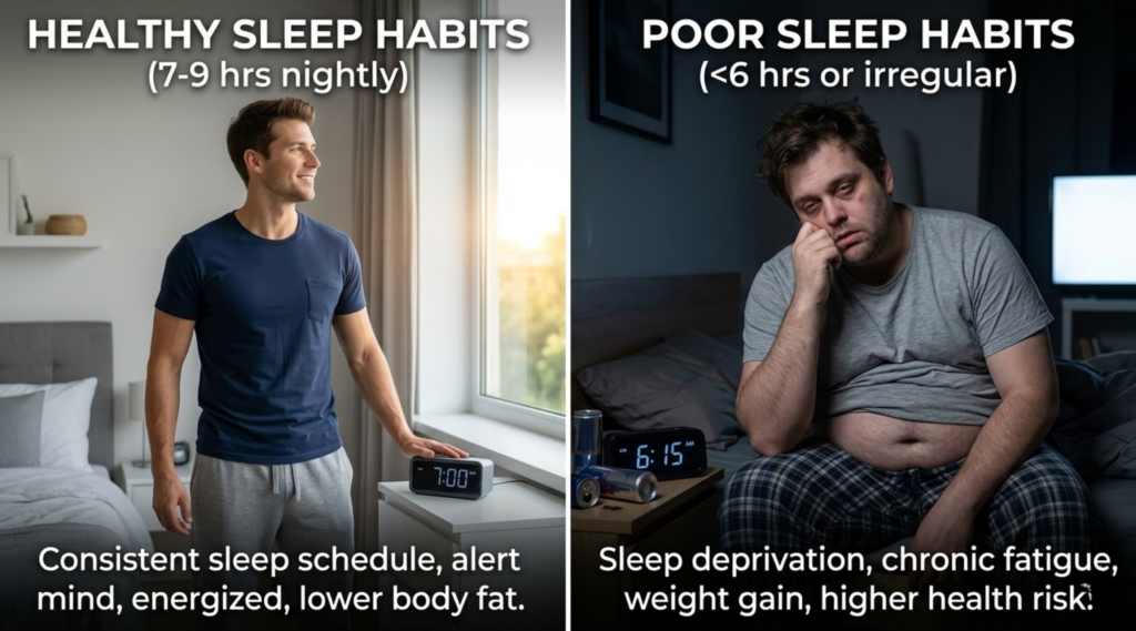 Comparison of healthy and poor sleep habits.