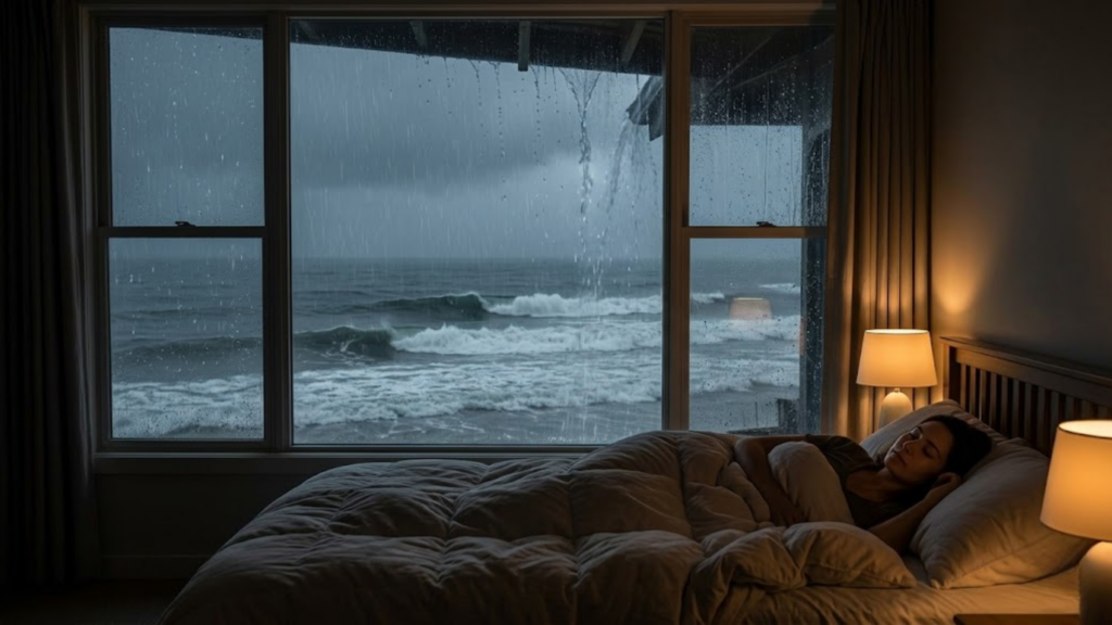 Ocean waves and the calming sound of rain for sleeping.