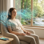 2:35 PMClaude responded: Nature sounds listener relaxing indoors with headphones, eyes closed, surrounded by plantsNature sounds listener relaxing indoors with headphones, eyes closed, surrounded by plants