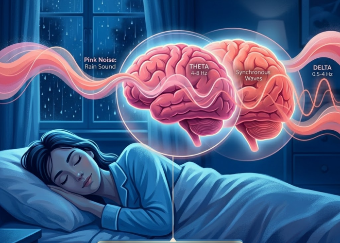 Scientific visualization of pink noise and its impact on sleep.