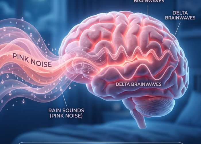 3D visualization showing rain sounds for sleeping increasing slow-wave sleep.